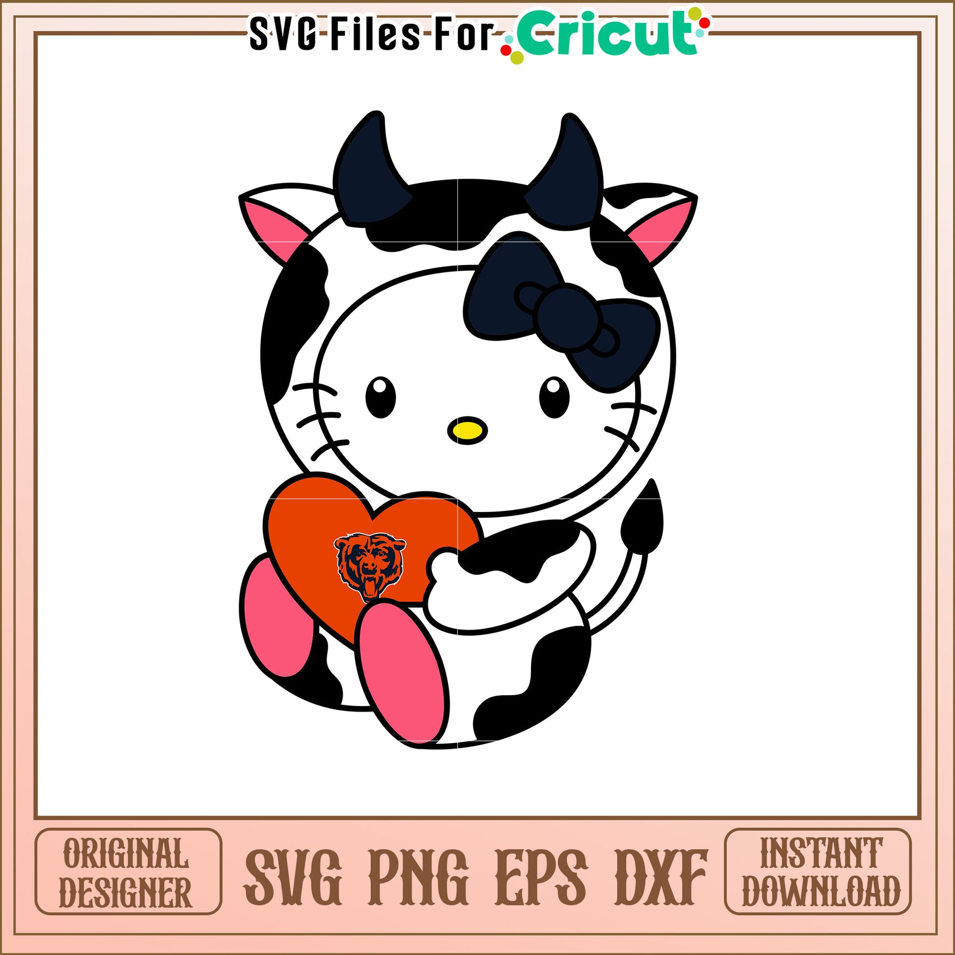 Cute Cow Design with Heart SVG Format Download