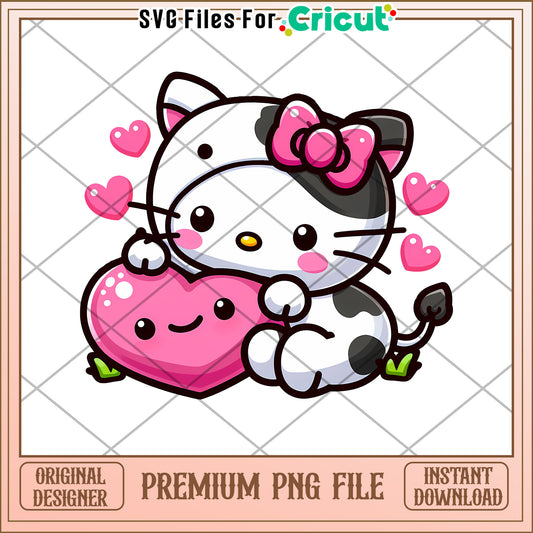 Cute Cow Kitty PNG Heart Design