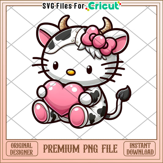 Cute Cow Themed Hello Kitty PNG for Crafting Projects