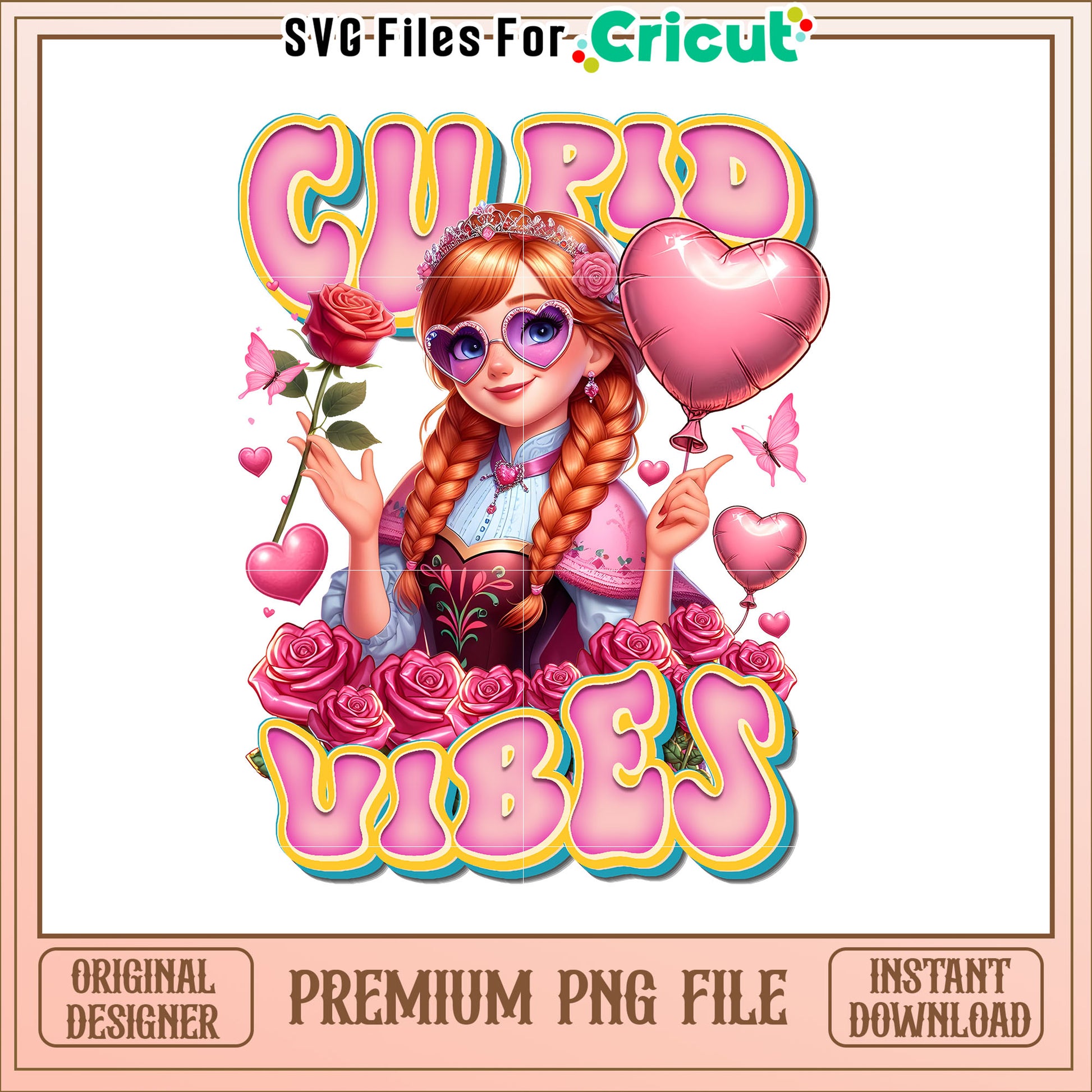 Cute Cupid Vibes Digital Art with Heart and Roses PNG File