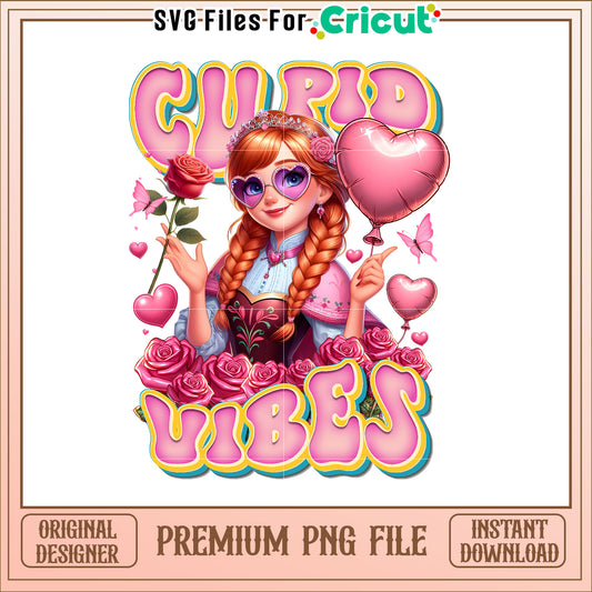 Cute Cupid Vibes Digital Art with Heart and Roses PNG File
