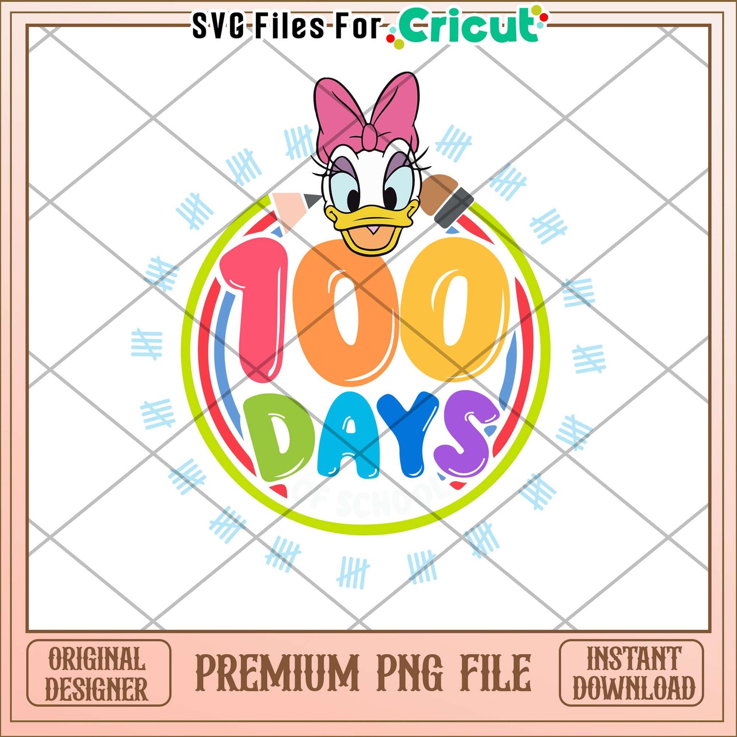 Cute Daisy face 100 days png, 100 days of school png, school png