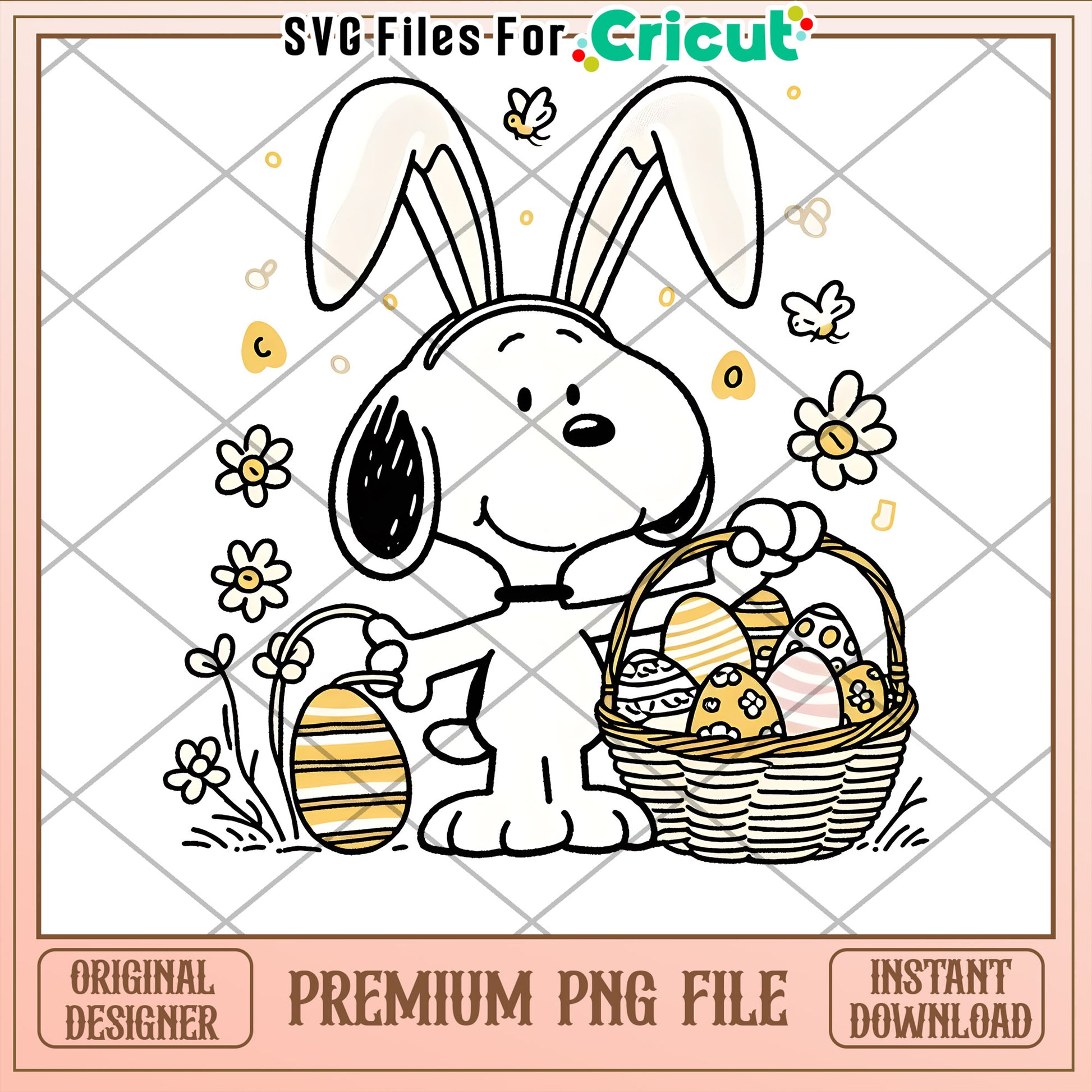 Cute Dog Bunny with Easter Basket PNG Instant Download