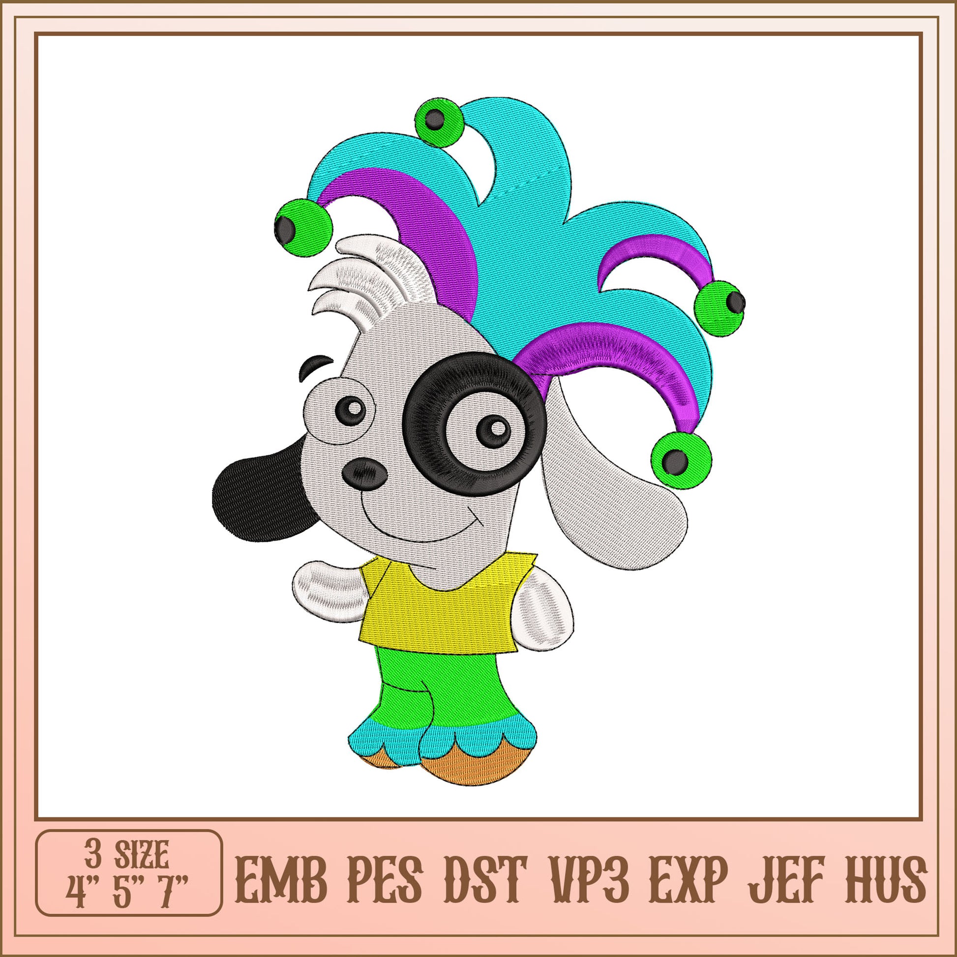 Cute Dog Jester Embroidery Design