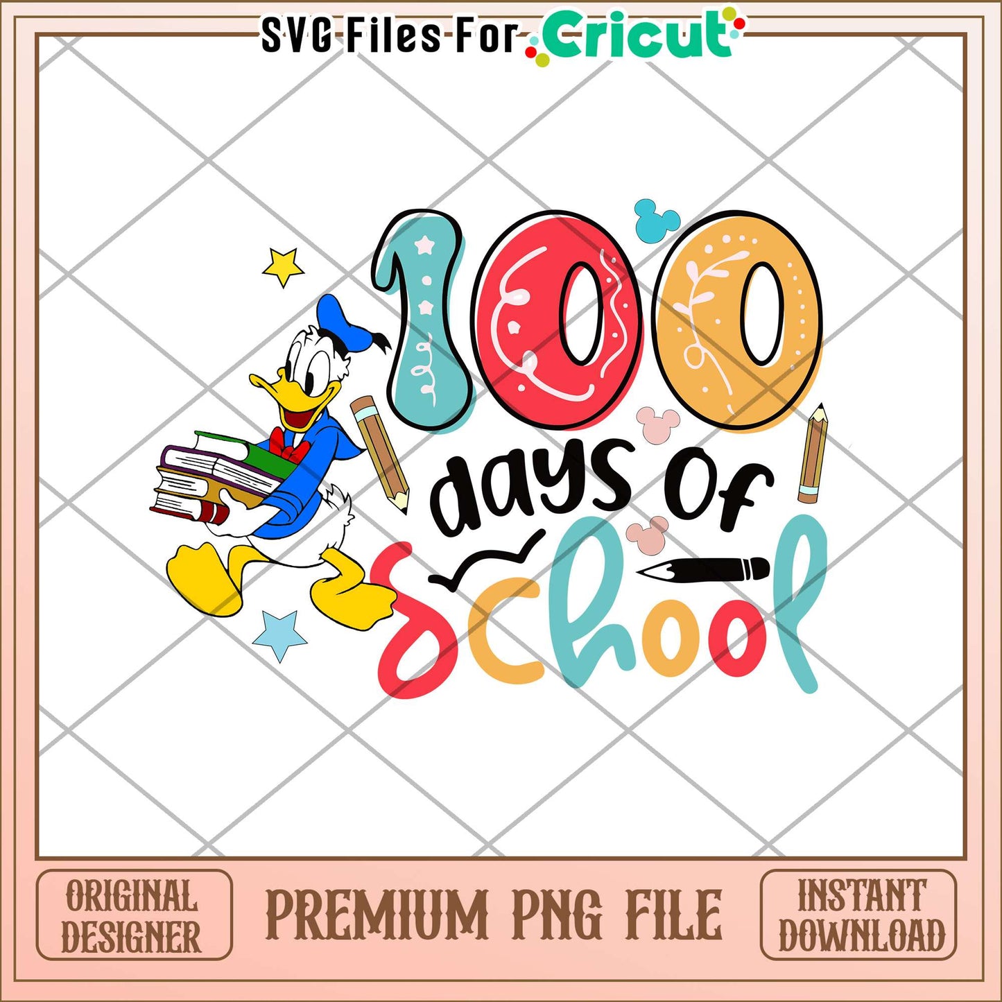 Cute Donald 100 days of school png, reading books png, school png