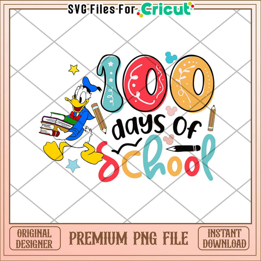 Cute Donald 100 days of school png, reading books png, school png