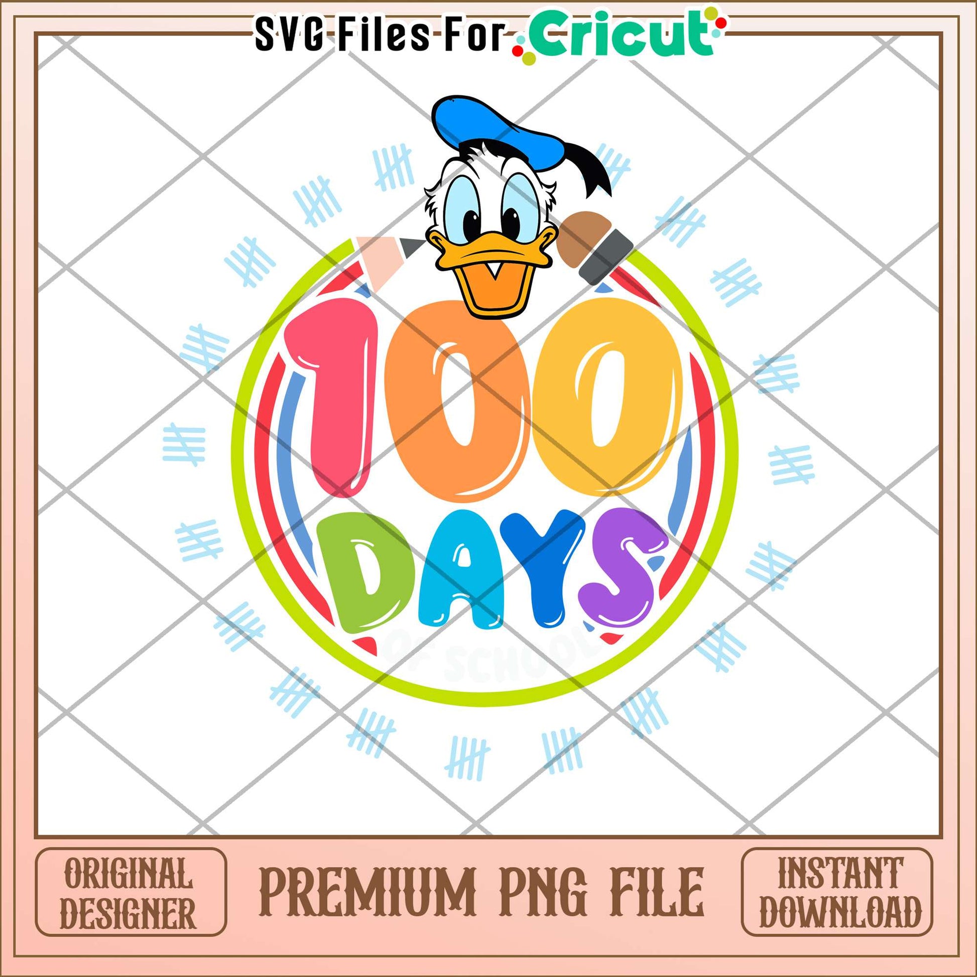 Cute Donald face 100 days png, 100 days of school png, school png