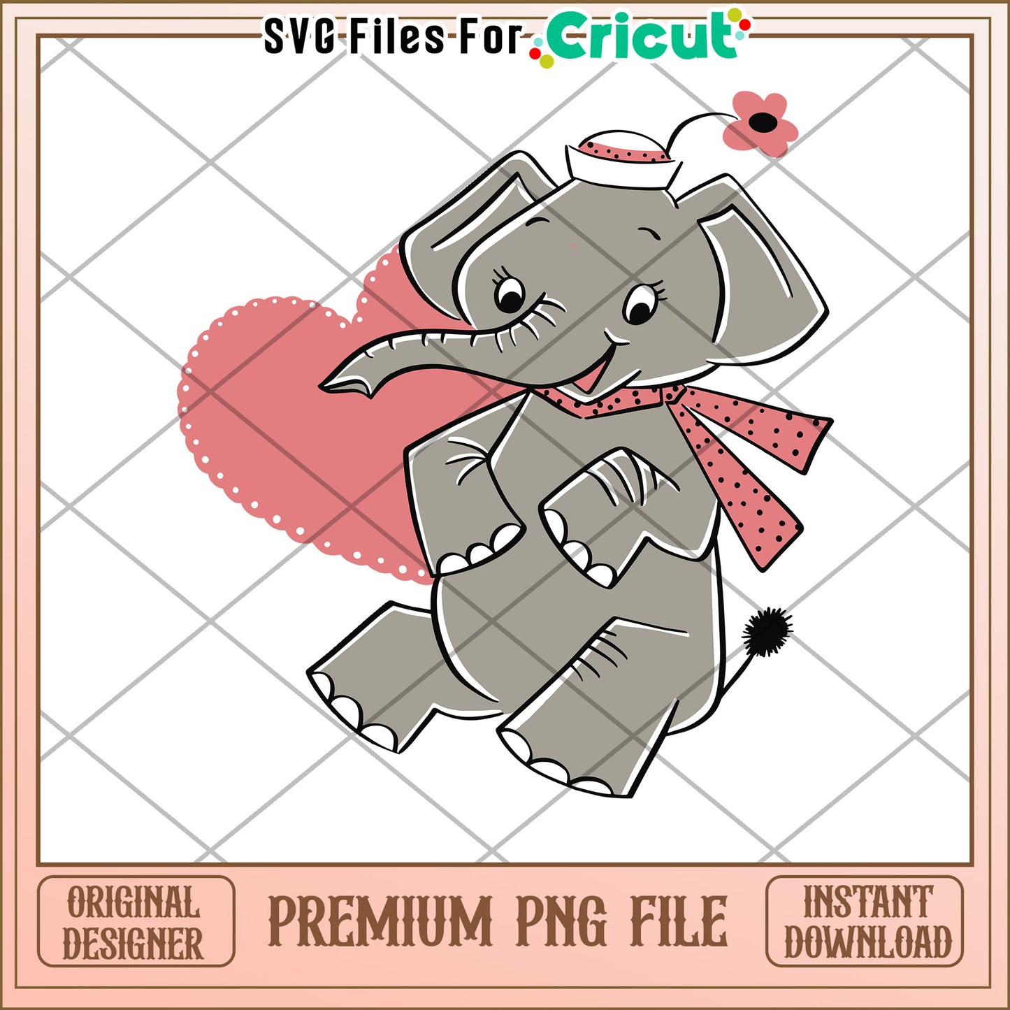 Cute Elephant PNG Cricut Valentines Day