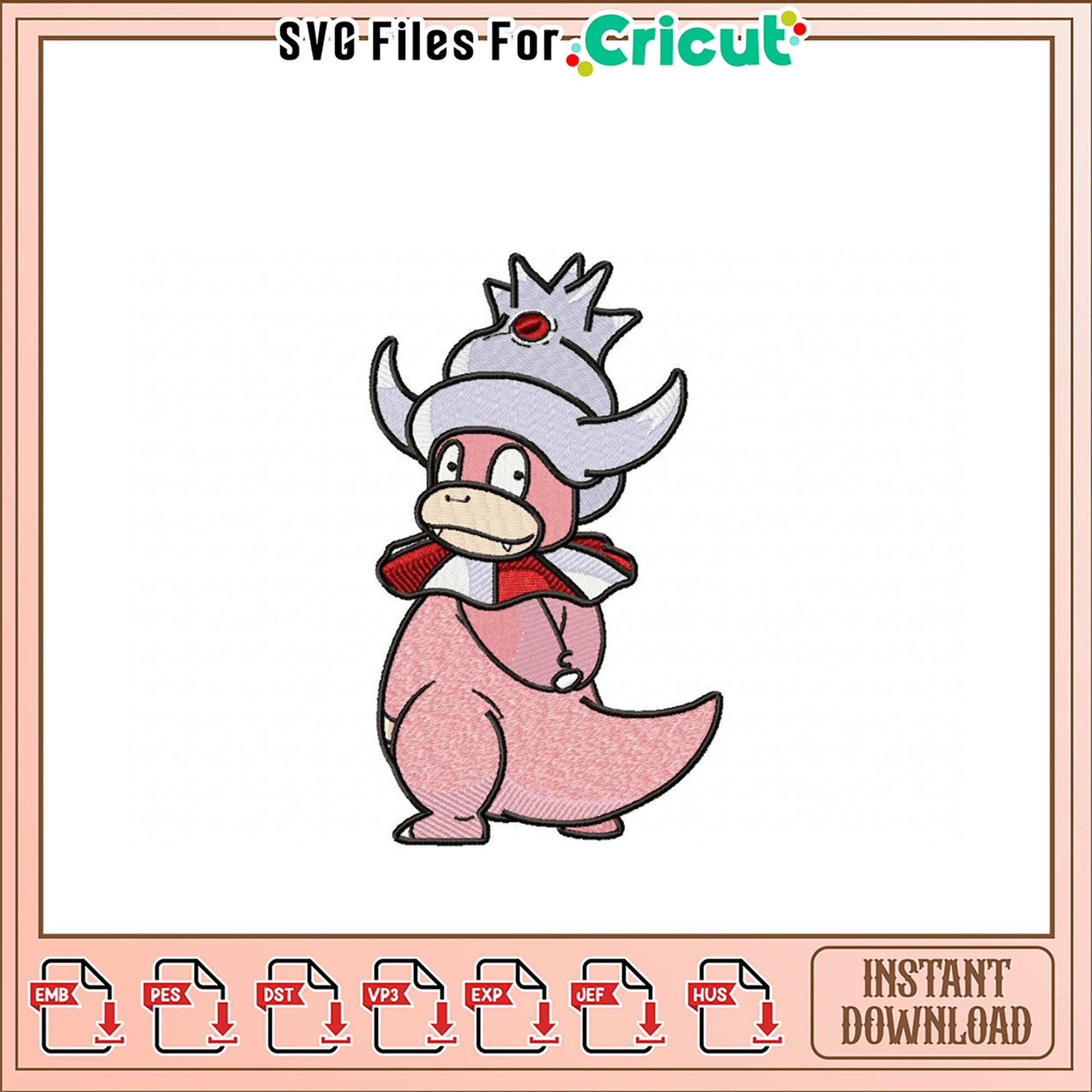 Cute Embroidery Design of Slowpoke in Royal Outfit