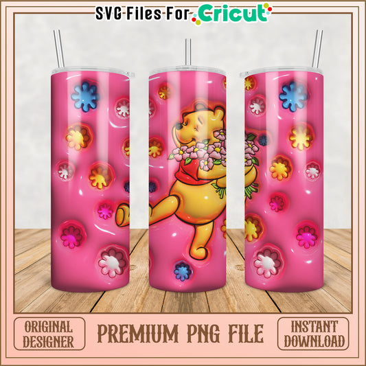 Cute Floral Winnie the Pooh Tumbler PNG for DIY Crafts