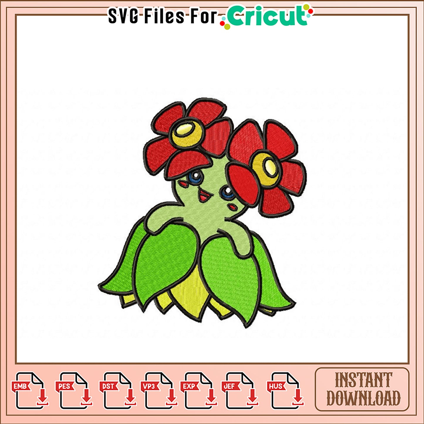Cute Flower Character Embroidery Design Downloadable File