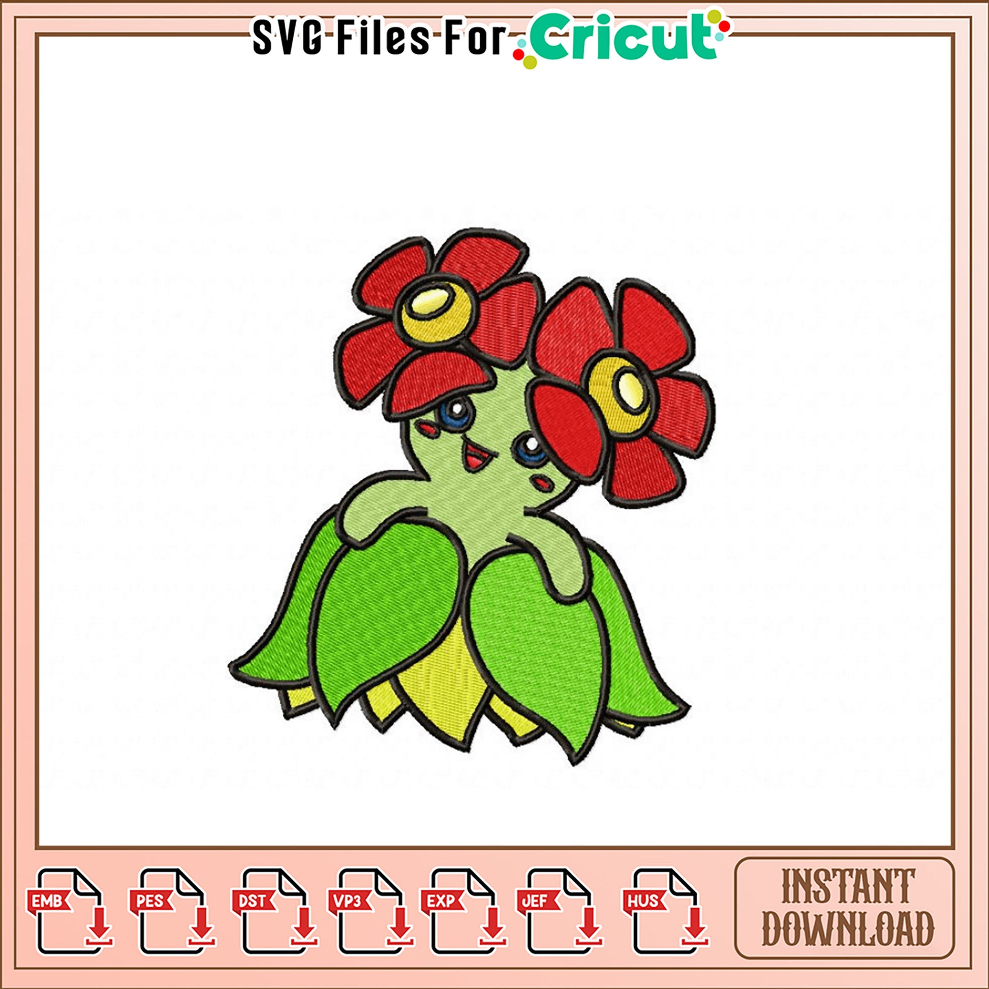 Cute Flower Character Embroidery Design Downloadable File