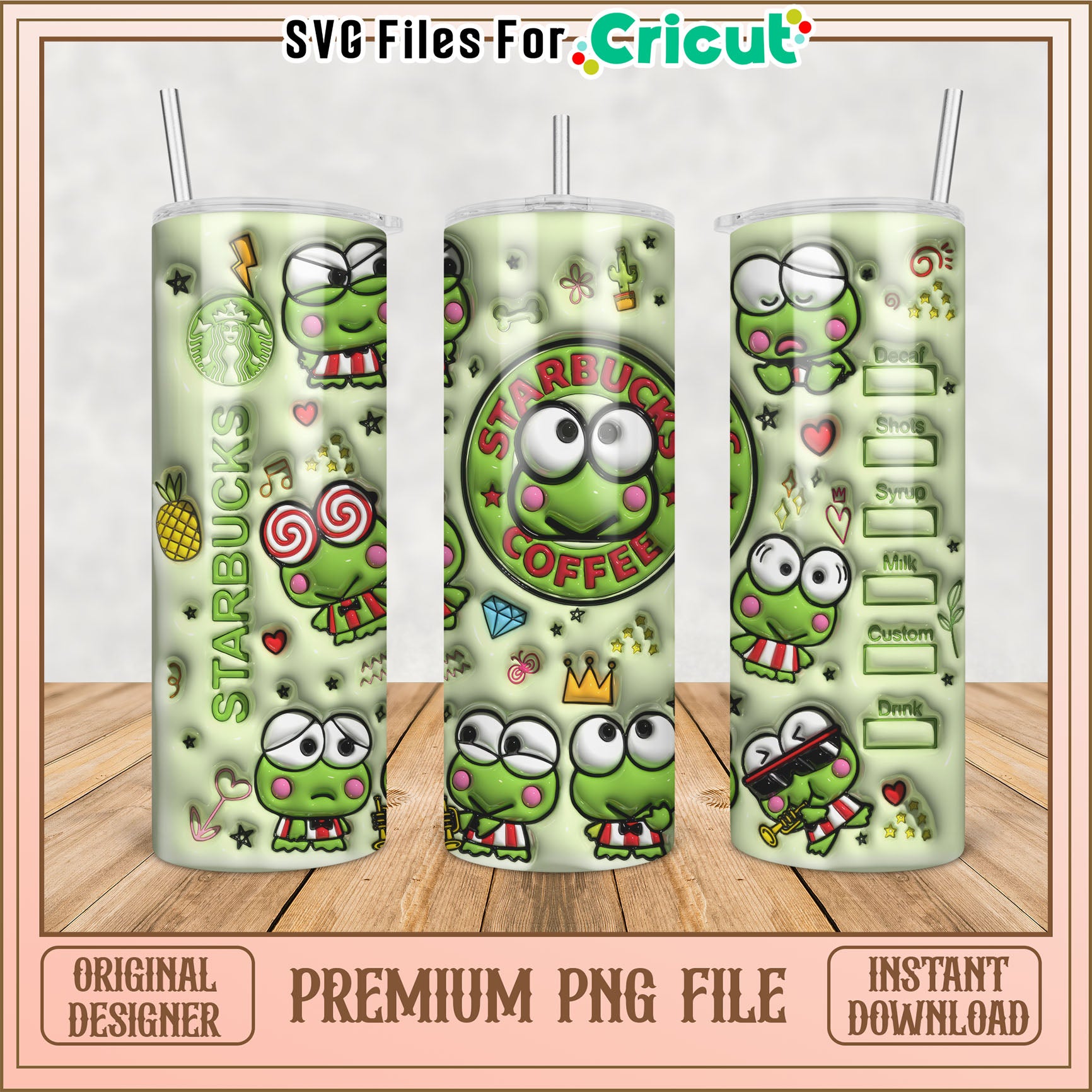 Cute Frog Starbucks Tumbler PNG Design for Cricut Crafting Download