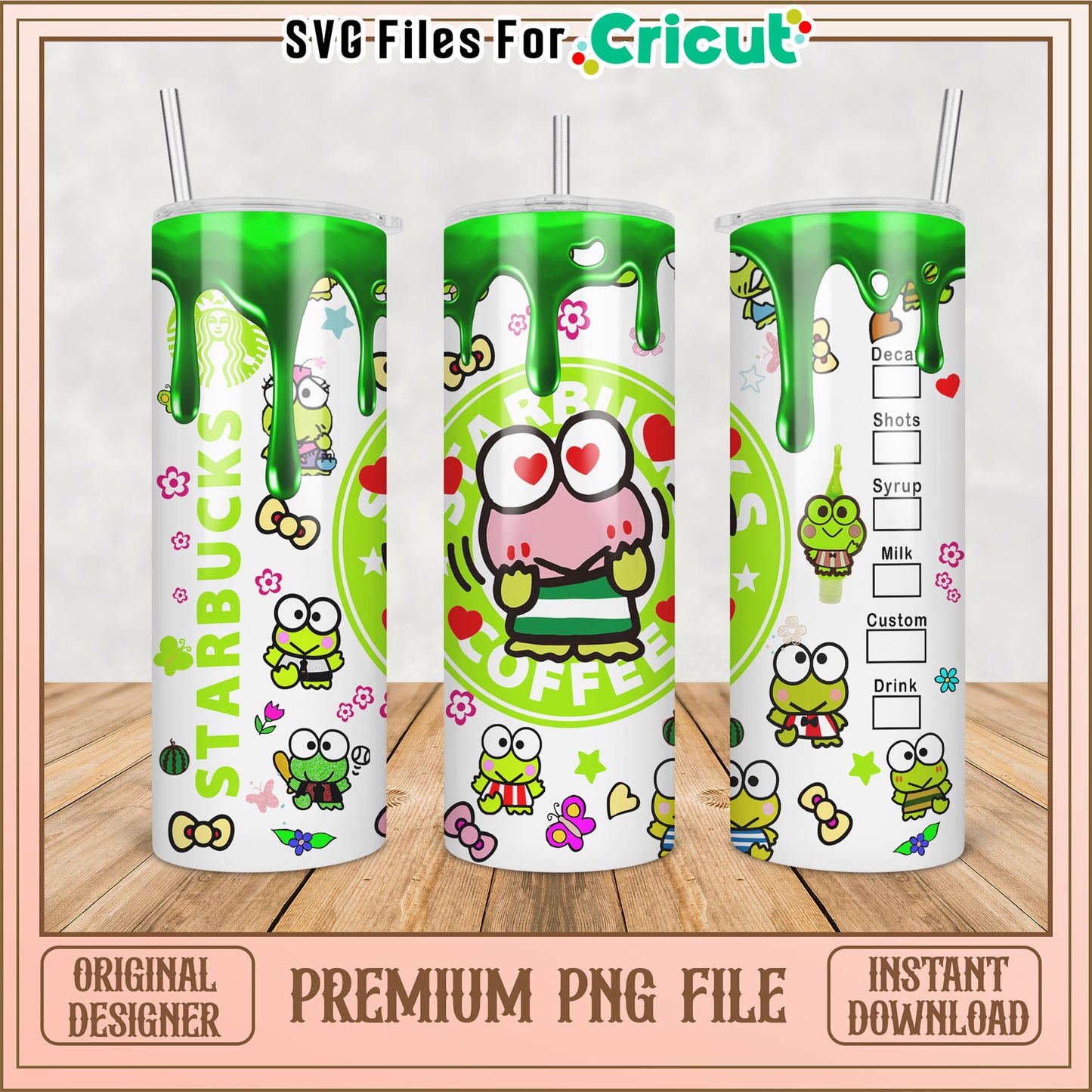 Cute Frog Starbucks Tumbler PNG File for Cricut Crafting Projects