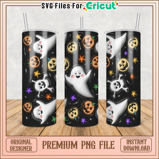 Cute Ghost and Pumpkin Tumbler PNG Design for Halloween Crafts