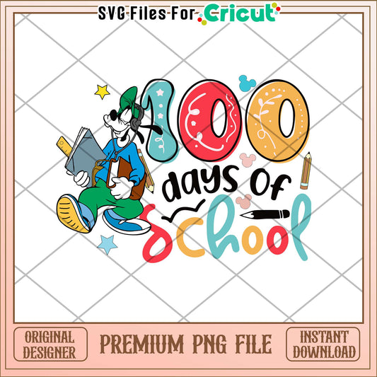 Cute Goofy 100 days of school png, reading books png, school png