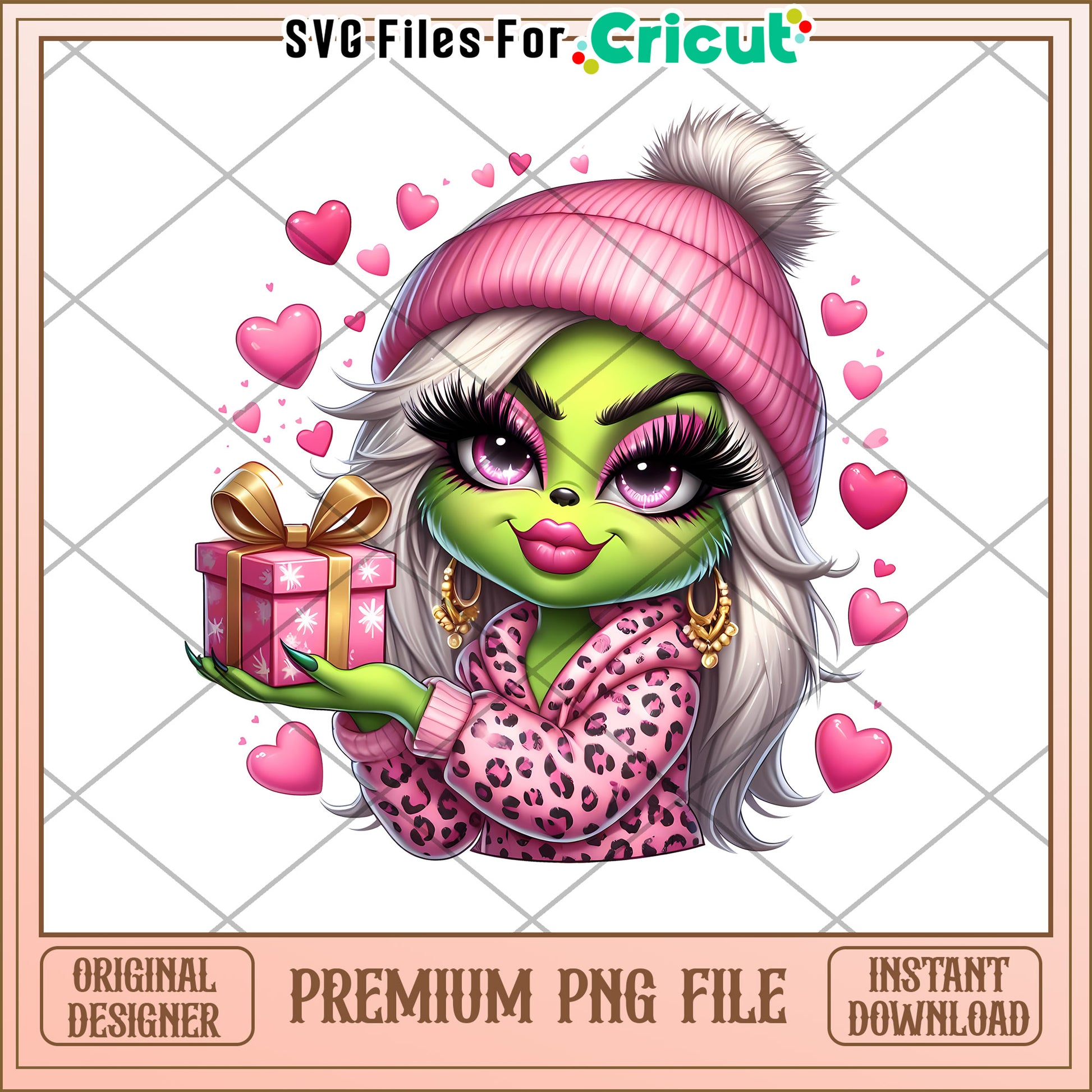Cute Green Character with Gift PNG for Cricut Design