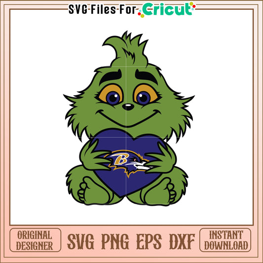 Cute Green Creature with Purple Heart SVG Design