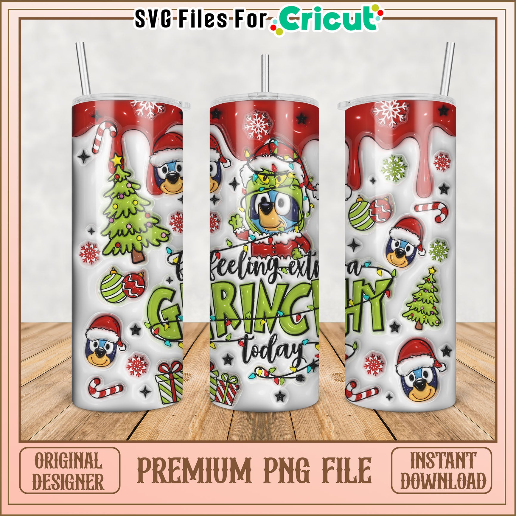 Cute Grinch Tumbler Design PNG for Cricut Holiday Crafts