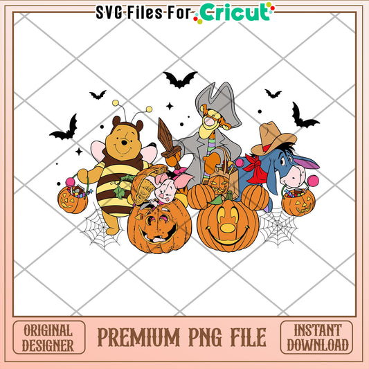 Cute Halloween Characters with Pumpkins PNG for Cricut Projects