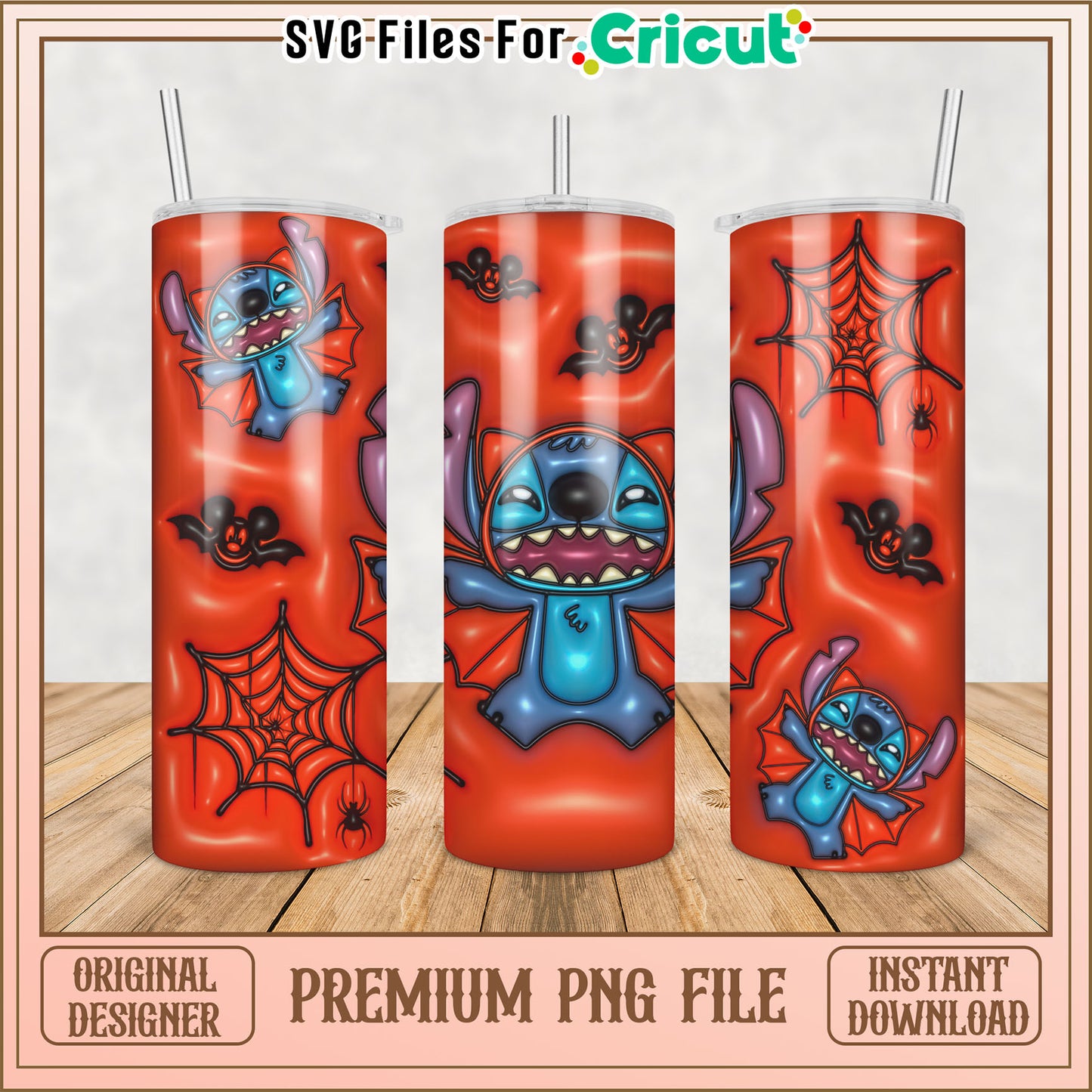 Cute Halloween Tumbler Design featuring Spider and Bat Graphics PNG