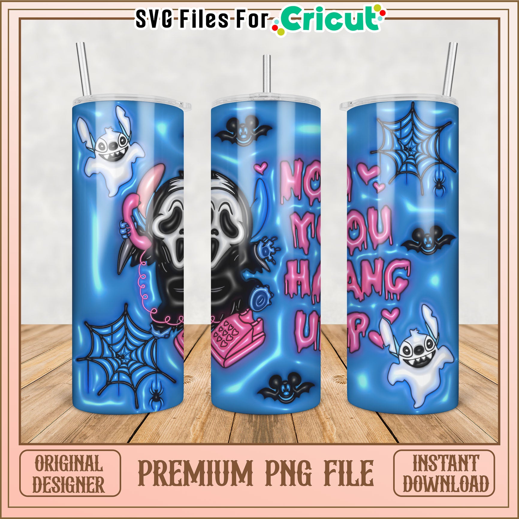 Cute Halloween Tumbler PNG Design with Ghosts and Bats Print