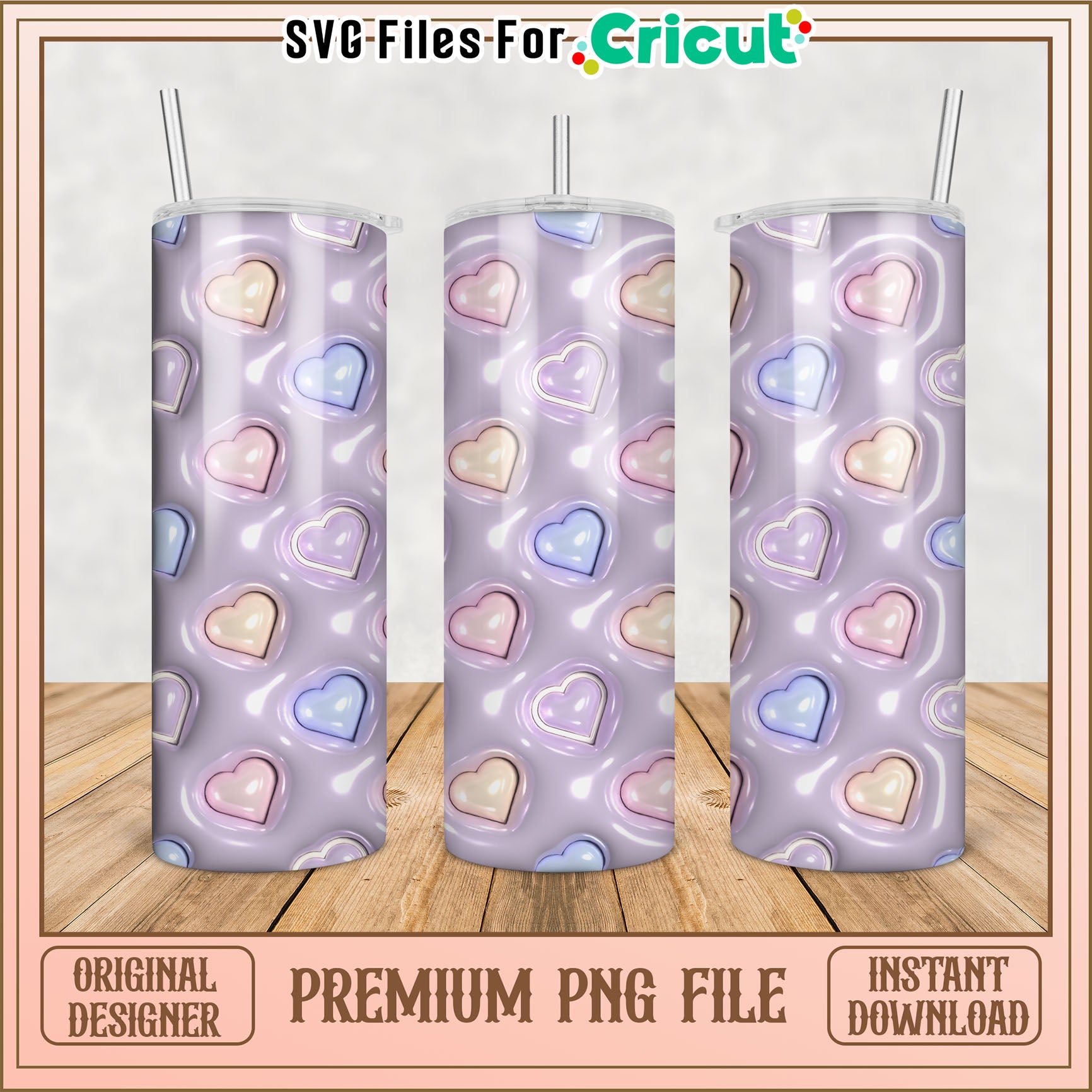 Cute Heart Design Tumbler PNG File for Cricut Lovers Download
