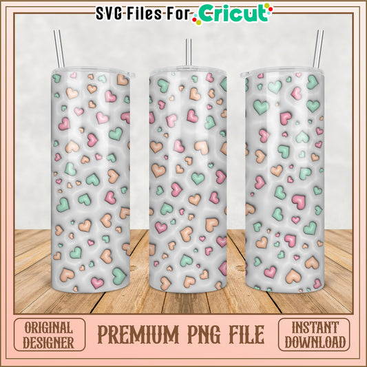 Cute Heart Pattern Tumbler PNG File for Cricut Projects Instant Download