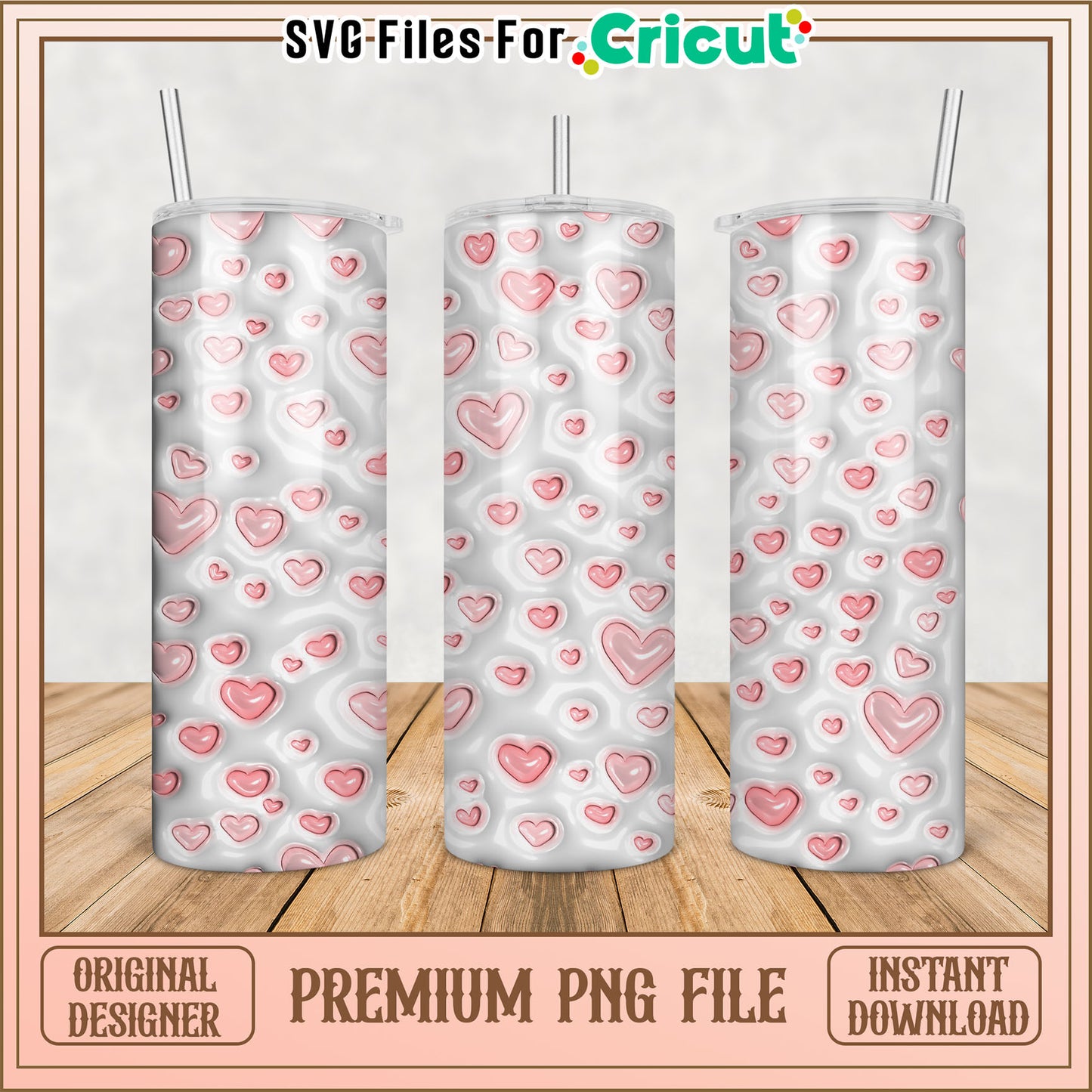 Cute Heart Pattern Tumbler PNG File for DIY Projects Instant Download