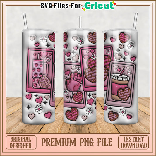 Cute Heart Pattern Tumbler PNG for Cricut Instant Download File