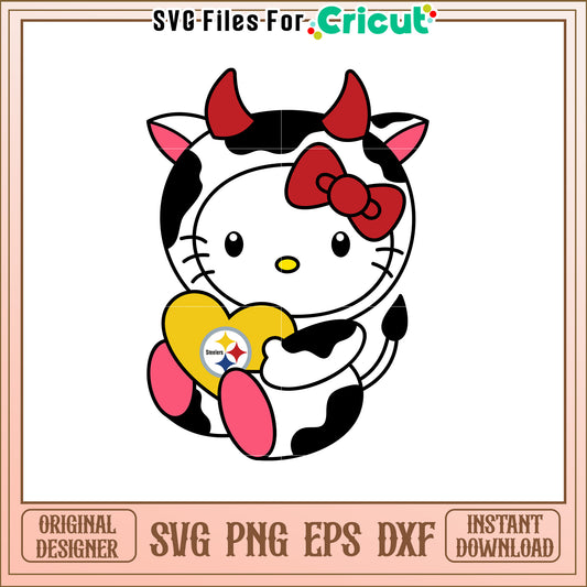 Cute Hello Kitty Cow Holding Heart SVG Design File
