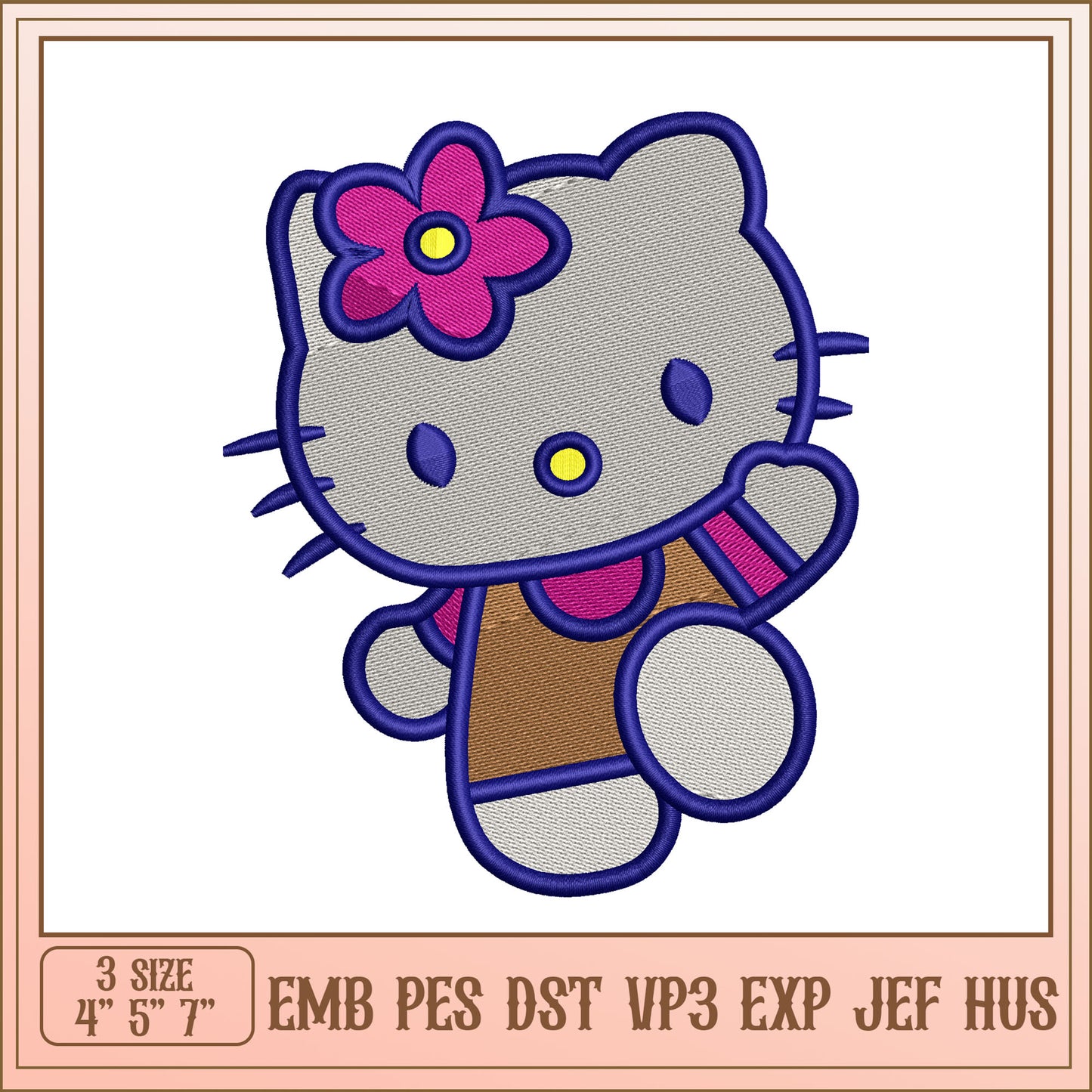 Cute Hello Kitty Embroidery Design in Three Sizes for Crafting