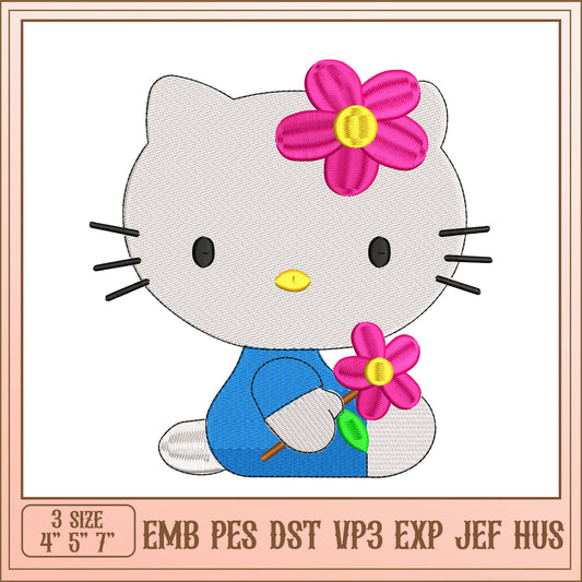 Cute Hello Kitty Embroidery Design in Three Sizes for Crafts