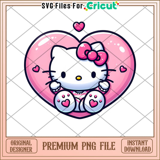 Cute Hello Kitty Heart PNG Design for Crafts Download