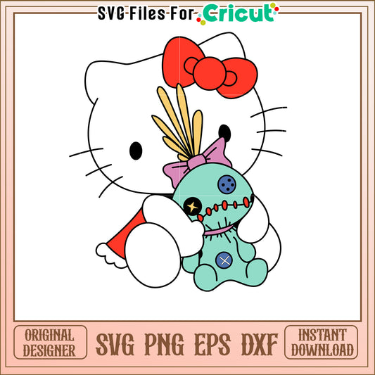 Cute Hello Kitty Holding Adorable Voodoo Doll SVG Art