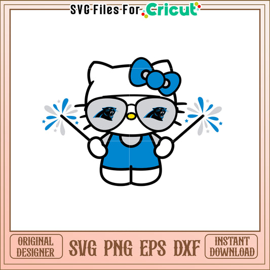 Cute Hello Kitty SVG Design for Carolina Panthers Fans