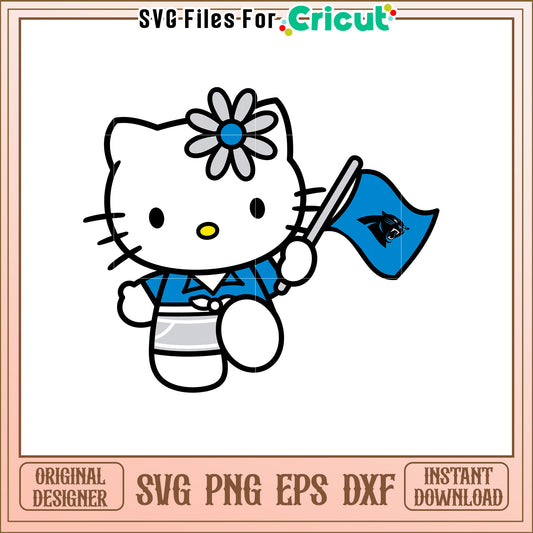 Cute Hello Kitty SVG Design with Carolina Panthers Flag