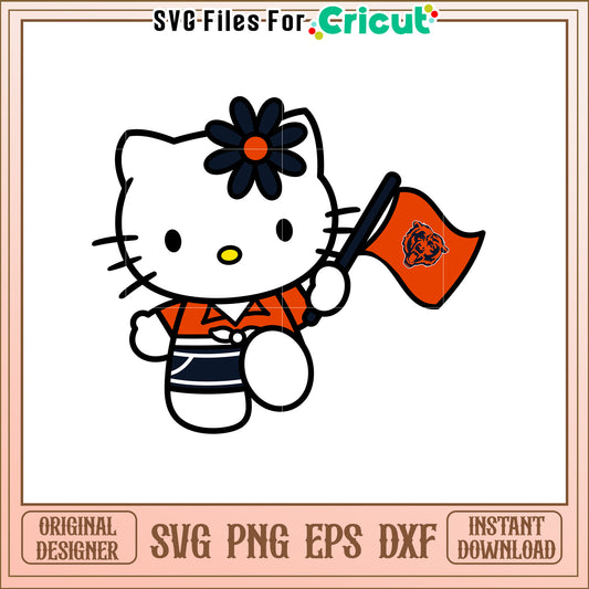 Cute Hello Kitty SVG Design with Cheerleading Flag