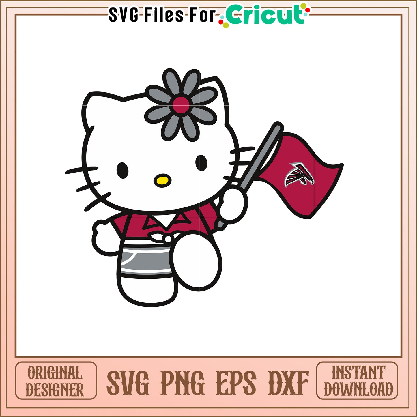 Cute Hello Kitty SVG Design with Football Flag Art