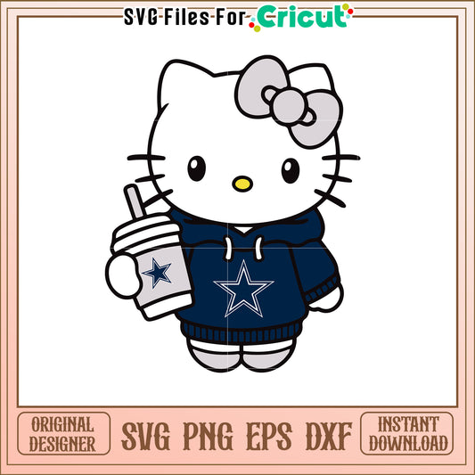 Cute Hello Kitty SVG Design with Hoodie and Drink