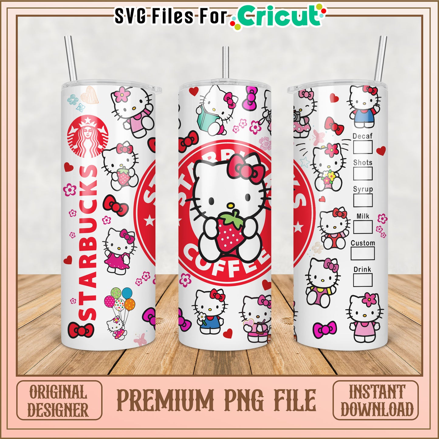 Cute Hello Kitty Starbucks Tumbler PNG for Cricut Crafting File