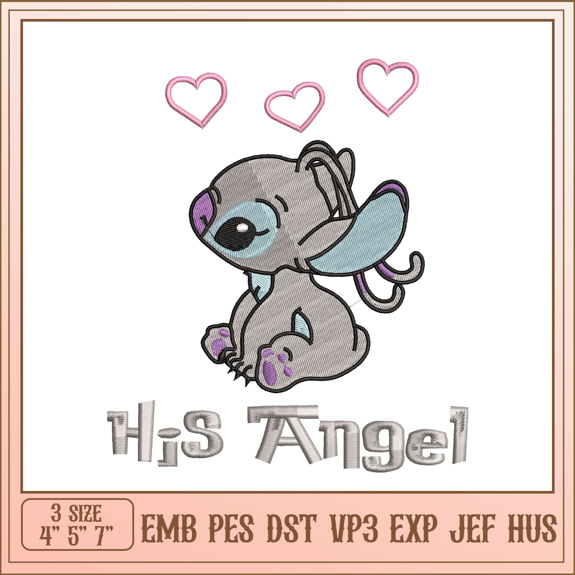 Cute His Angel Embroidery Design for Kids Apparel and Crafts