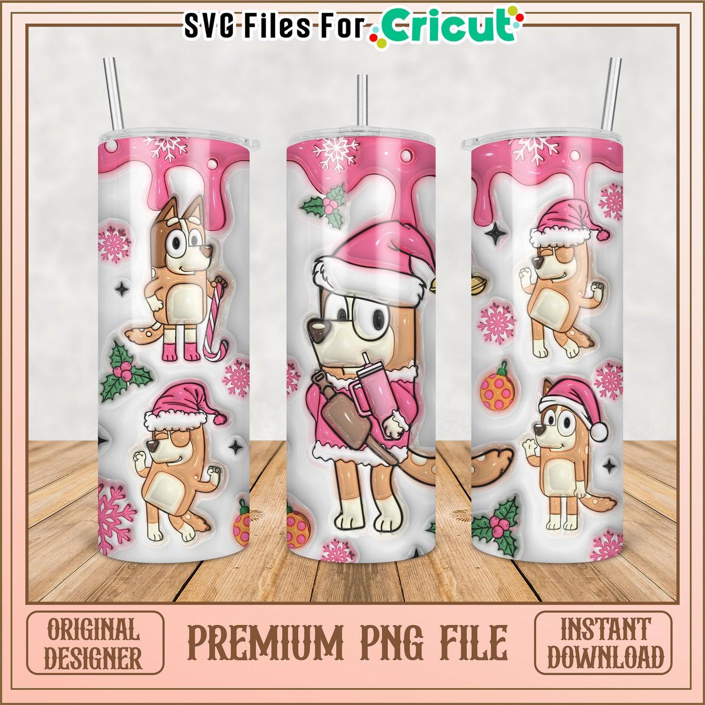 Cute Holiday Dog Tumbler PNG Design for Cricut Instant Download