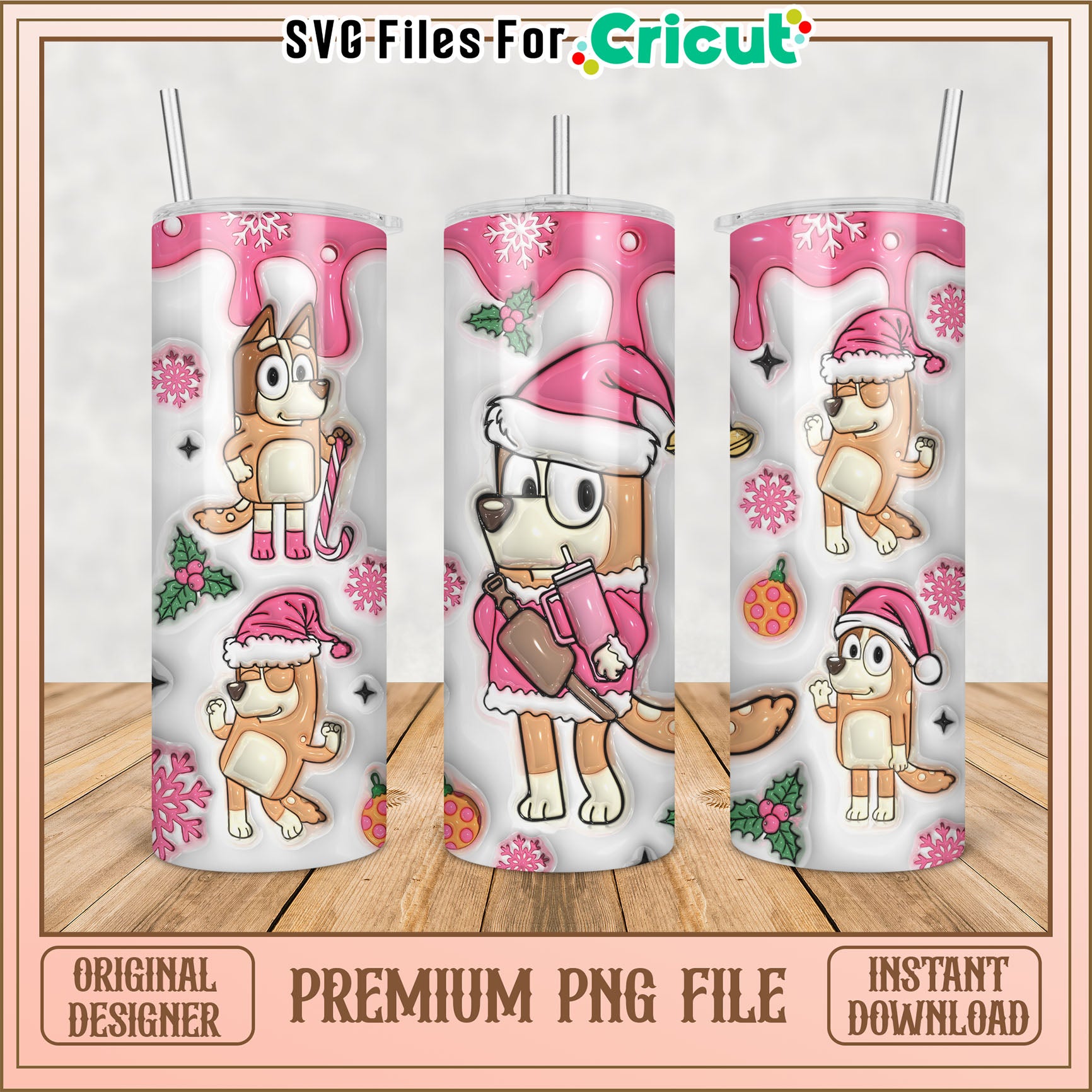 Cute Holiday Dog Tumbler PNG Design for Cricut Instant Download
