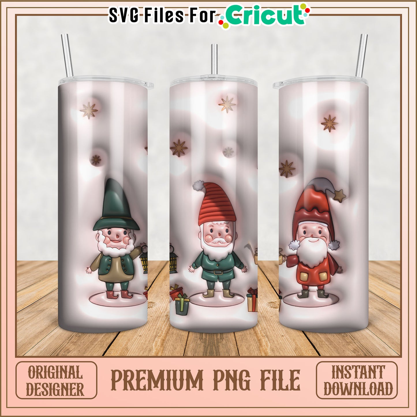 Cute Holiday Gnome Tumbler PNG Design for Cricut Instant Download