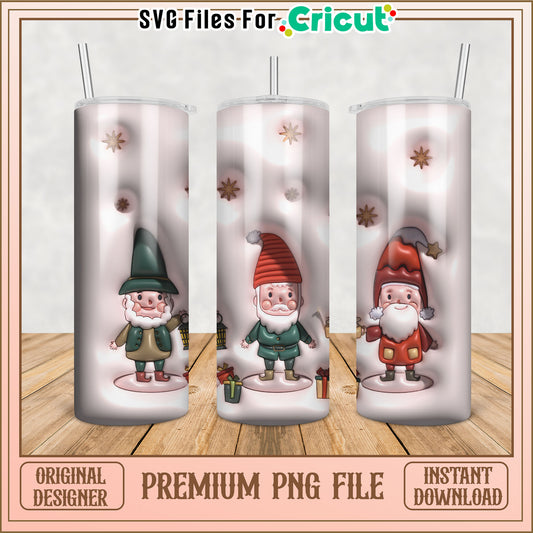 Cute Holiday Gnome Tumbler PNG Design for Cricut Instant Download