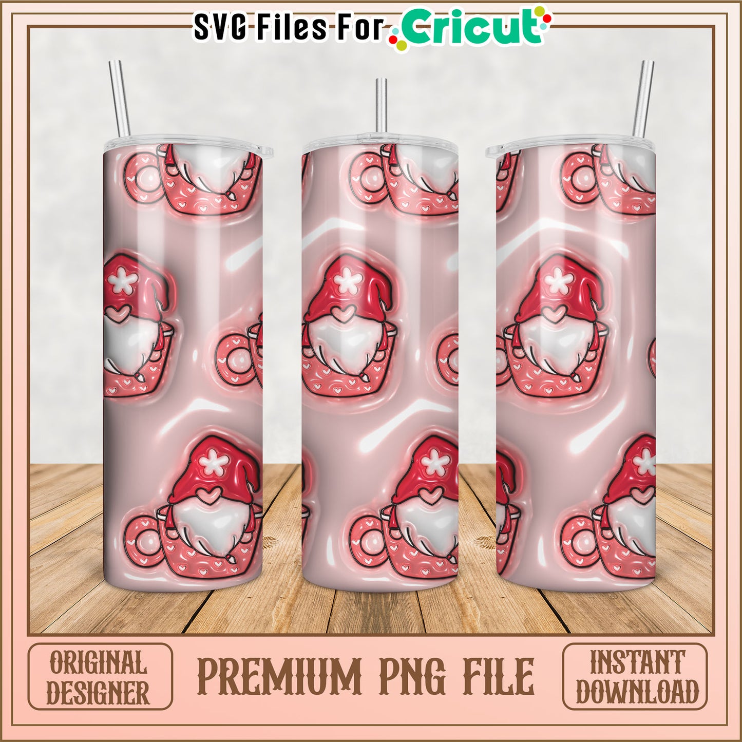 Cute Holiday Gnome Tumbler PNG Design for Cricut Projects Instant Download