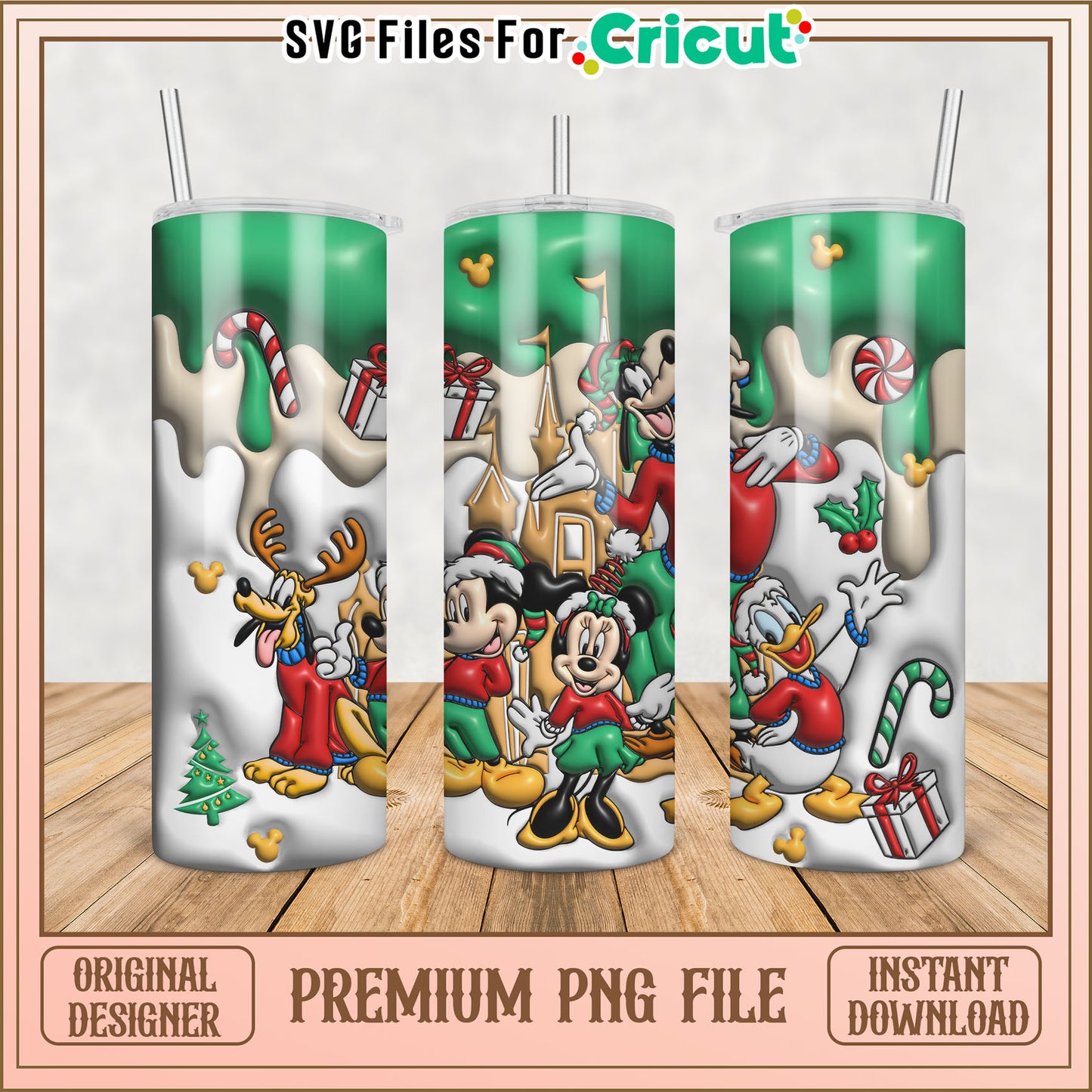 Cute Holiday Tumbler Design with Mickey and Friends PNG File