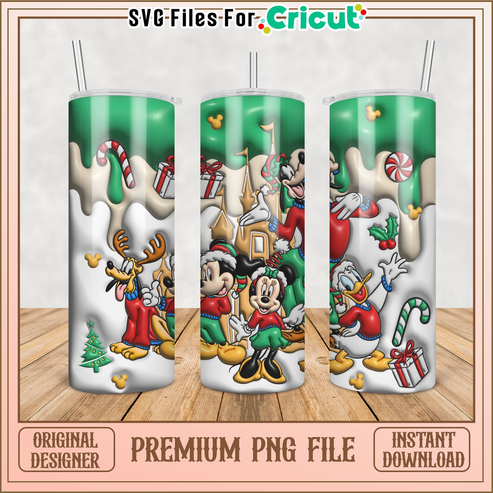 Cute Holiday Tumbler Design with Mickey and Friends PNG File