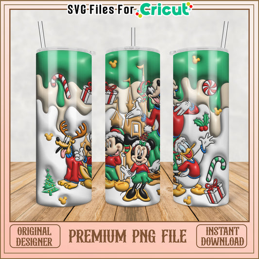 Cute Holiday Tumbler Design with Mickey and Friends PNG File